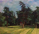 Three Pines at Longview Mansion, 22" x 28" Oil on Canvas 
