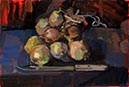 Onion Bundle with Knife, (first stage) 15"X 22", oil on paper