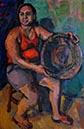 Woman with Basket, 30X20 inches, oil-on canvas