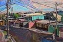 Bajo Piuses Buildings 1 14"X 21", oil on paper mounted on canvas